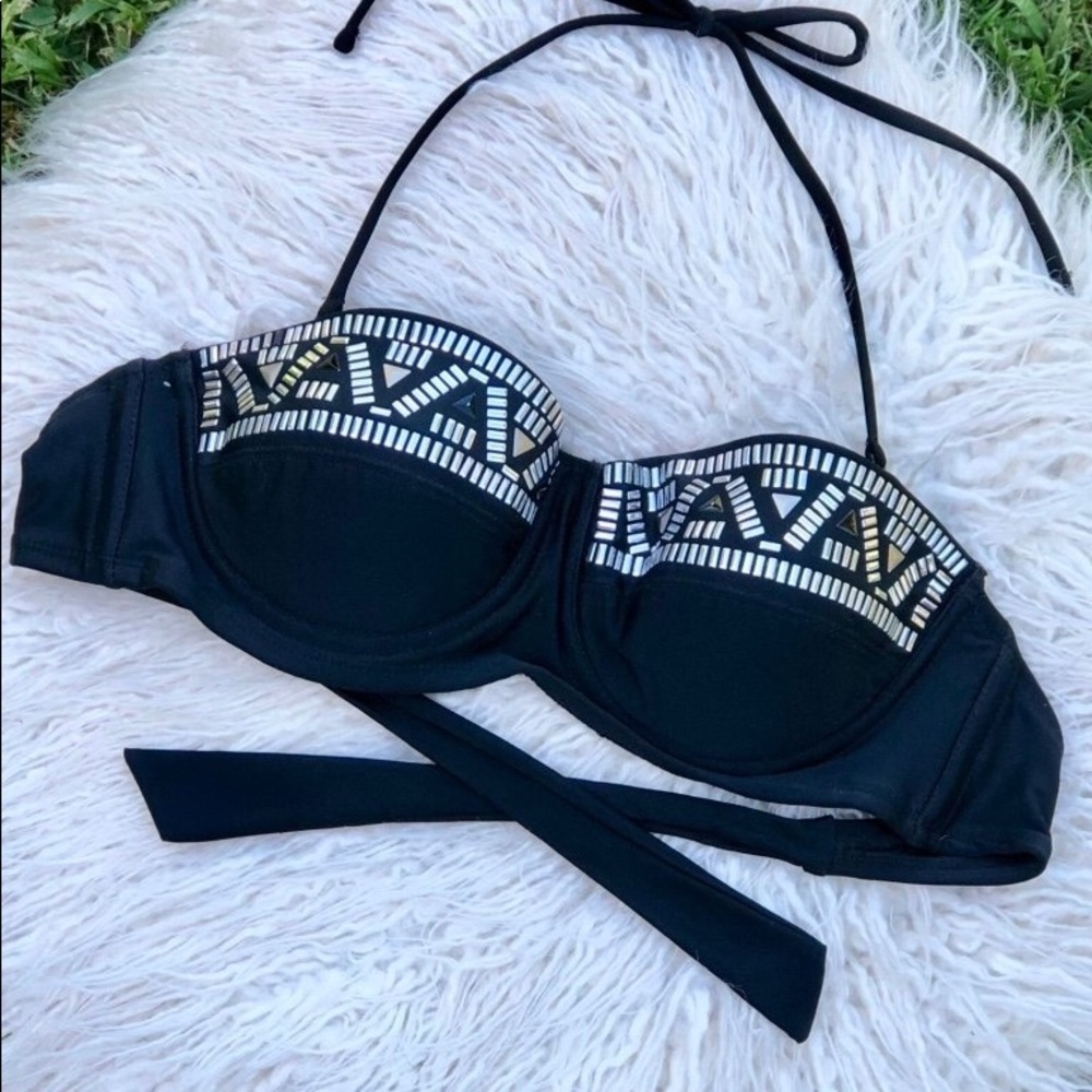 Black embellished bikini top